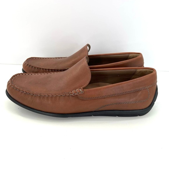 Ecco Loafers Latex Sole Brown Leather Slip On Moc Toe Comfort Mens - Picture 1 of 9